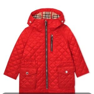 Burberry red quilted jacket with hood size 8yr kids